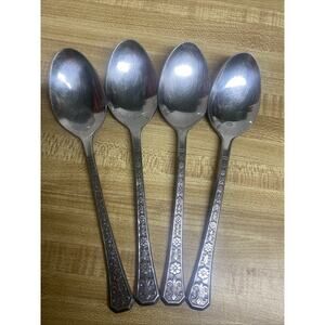 Set (4) Interpur FLORENZ Stainless 8 Petal Black Textured Flatware Korea Spoons